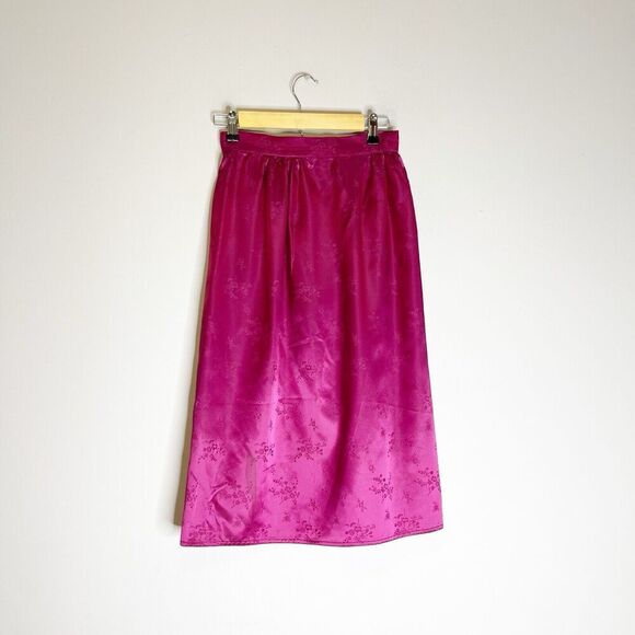 Vintage Dresses & Skirts - Vintage 80s XS/S Satin Brocade Pencil Skirt Fuchsia Asian Floral Glam Straight